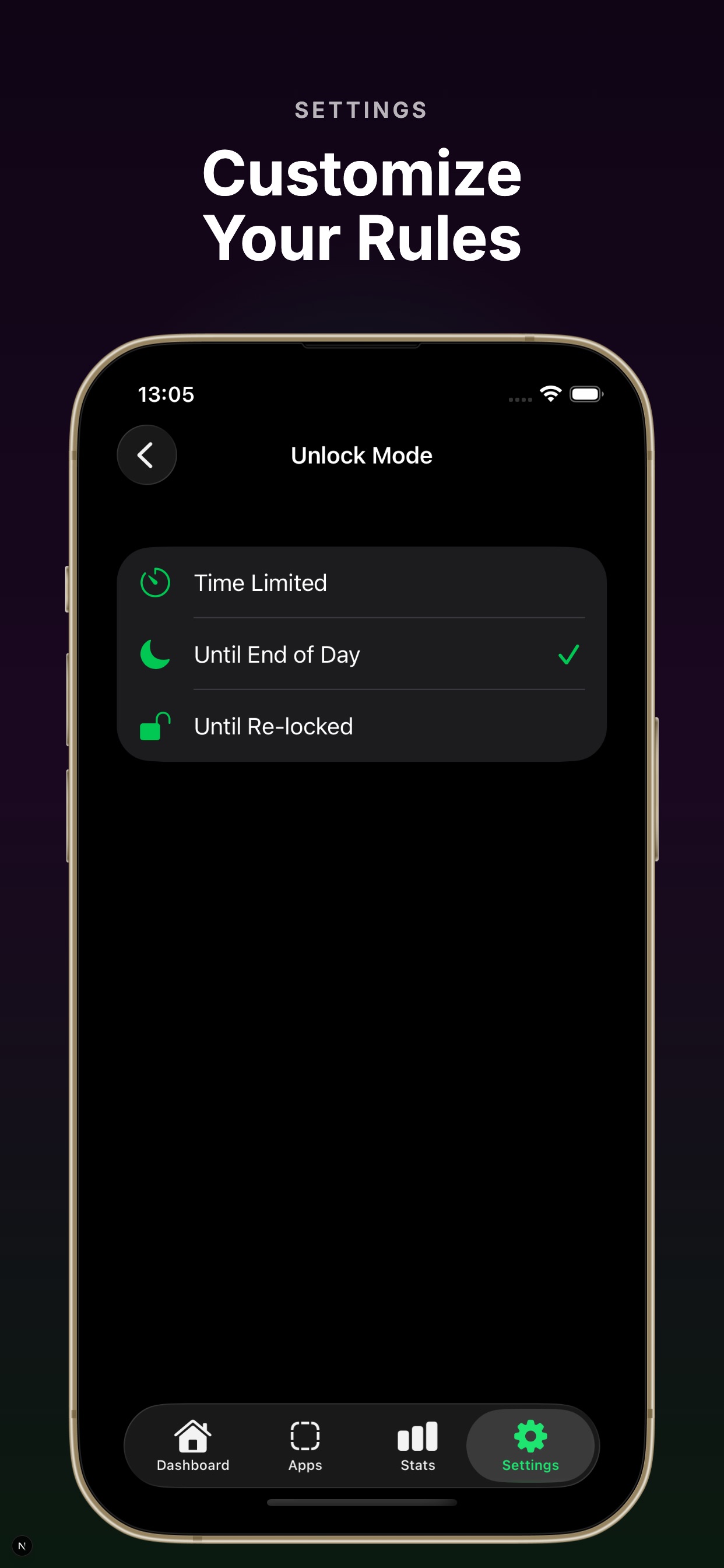 RepGate settings screen